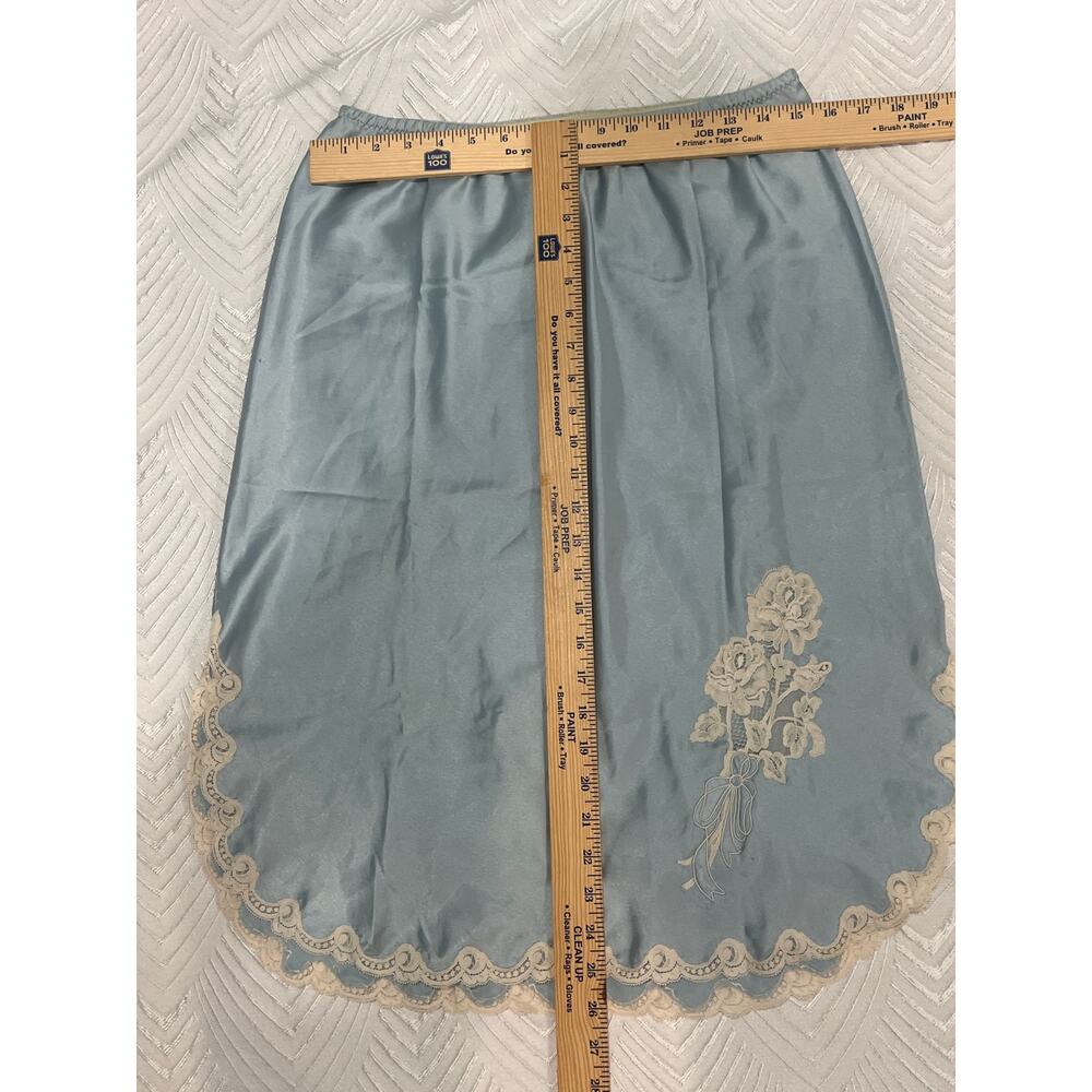 Vintage Christian Dior Slip Skirt Light Blue Lace Trim ILGWU USA Made M - Picture 9 of 15